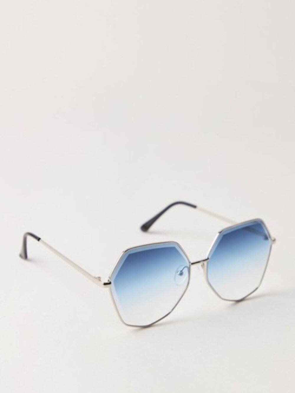 FREE PEOPLE Jolene Octagon Oversized Sunglasses Blue and Silver NWT